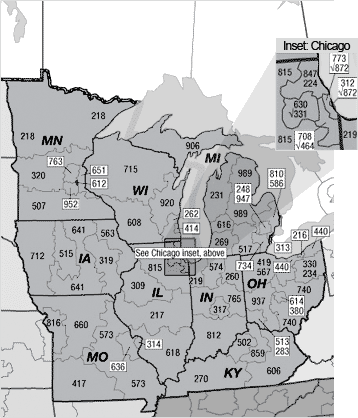 area code map. North-Central Area Code Map